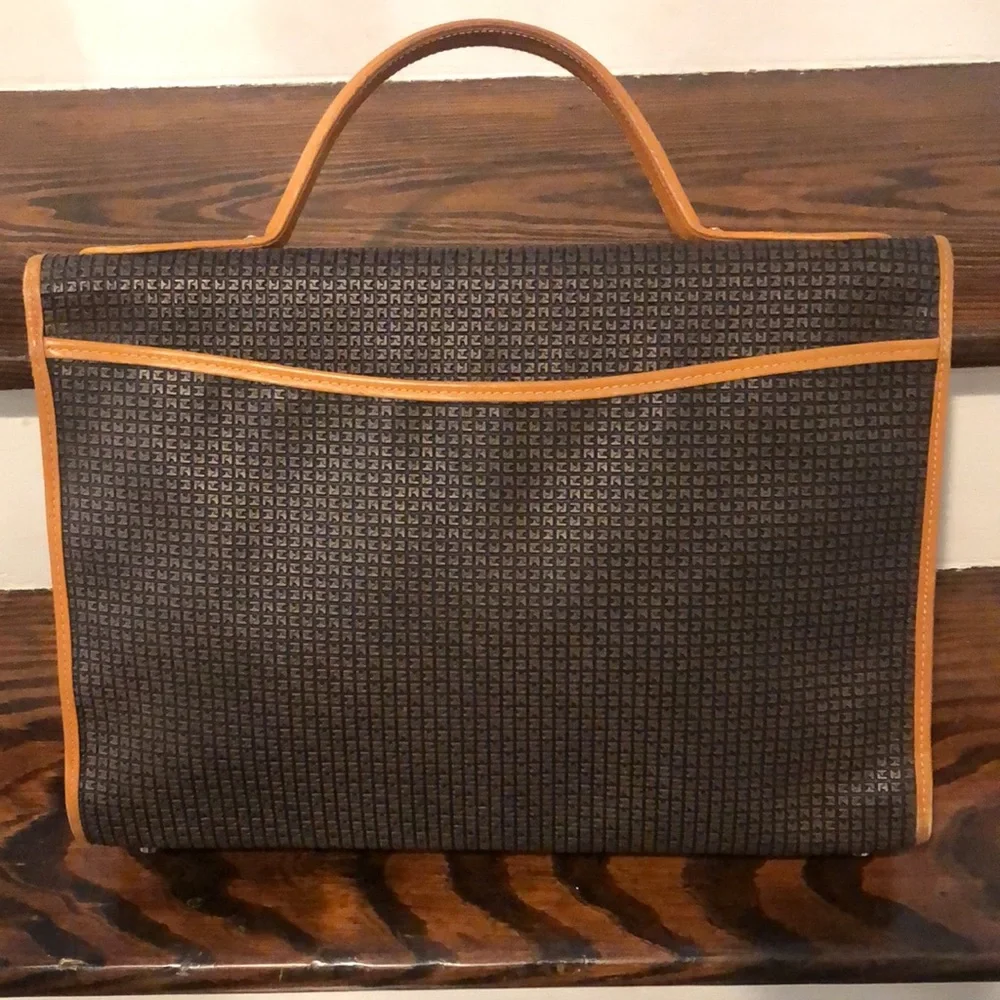 TED LAPIDUS Vachetta Leather and Embossed Vinyl Lockable Laptop Briefcase RARE